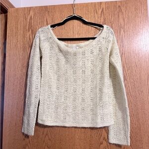 American Eagle Outfitters Cream Open-Knit Scoop Neck Sweater